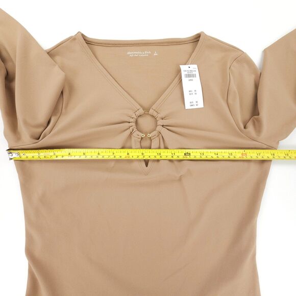 NWT Abercrombie Long Sleeve Seamless Fabric Keyhole Bodysuit Camel Tan 90s Y2k - Picture 4 of 9